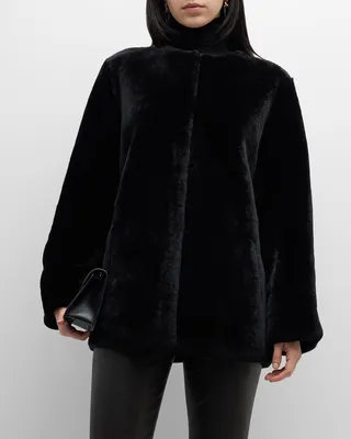 Collarless Lamb Shearling Jacket