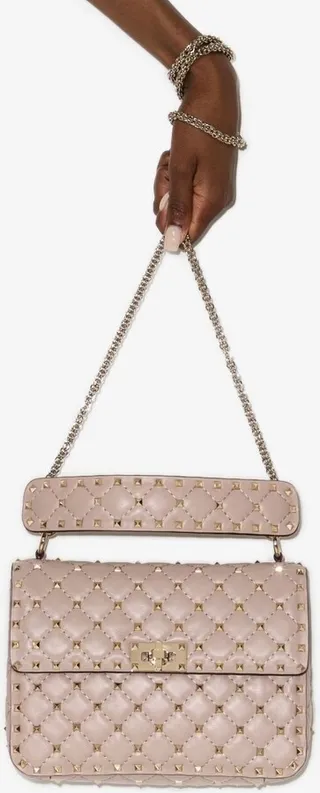 Neutral Rockstud Spike Medium Leather Shoulder Bag