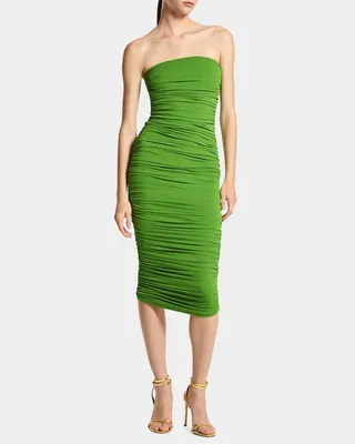 Ruched Strapless Midi Dress