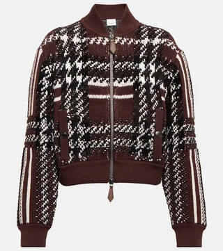 Checked wool-blend bomber jacket