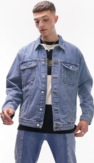 Topman oversized denim jacket in blue