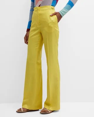 Vesta Flare-Leg Linen-Blend Pants