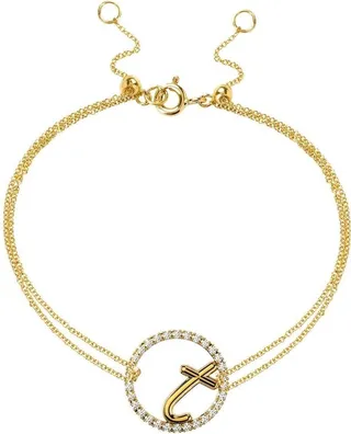 18kt yellow gold Love Letter T pavé diamond bracelet