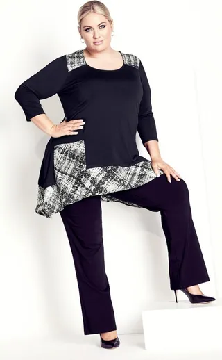 AVENUE | Women's Plus Size Piper Print Tunic - black check - 20W