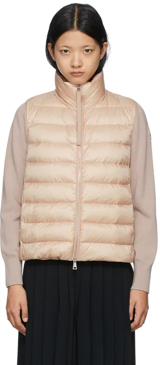 Moncler Pink Down Paneled Stand Collar Jacket