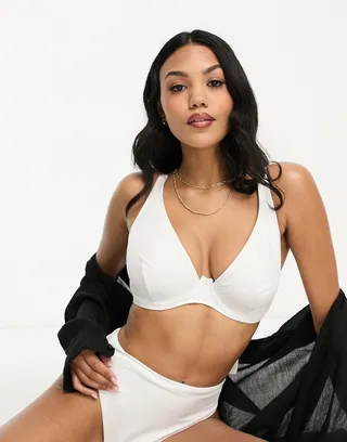 ASOS DESIGN Fuller Bust mix and match step front underwire bikini top in white