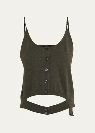 Cutout Button-Up Cashmere Camisole