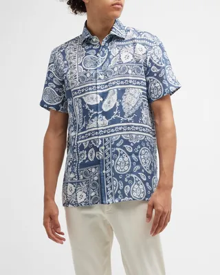 Men's Paisley Linen Sport Shirt