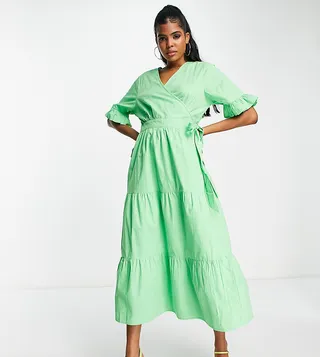 In The Style x Jac Jossa exclusive wrap detail tiered midi dress in green