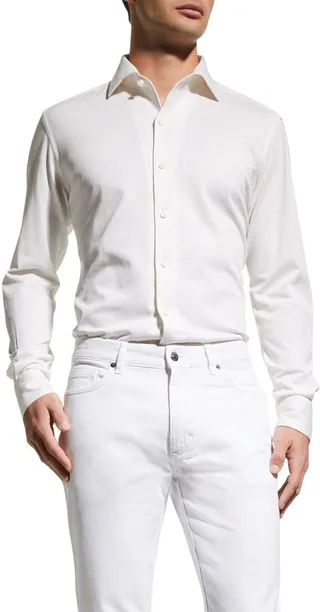 Men's Cotton-Silk Solid Sport Shirt