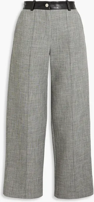Fireman cropped leather-trimmed tweed straight-leg pants