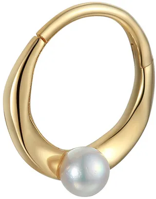6mm Floating Pearl Single Yellow Gold Huggie Hoop Earring