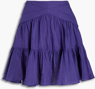 Gathered linen mini skirt