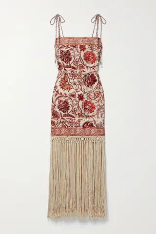 Zimmermann - Vitali Belted Fringed Embellished Printed Cotton Mini Dress - Red