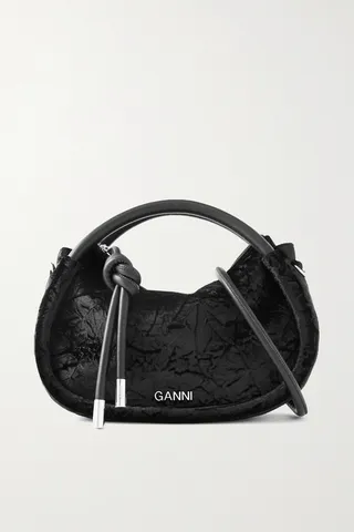 GANNI - Knot Mini Crushed-velvet And Leather Shoulder Bag - Black