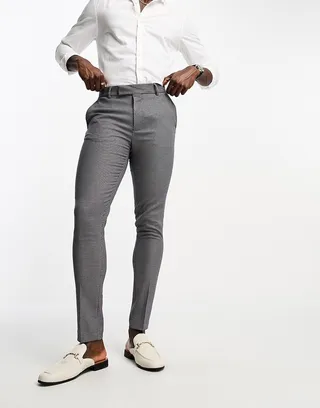 ASOS DESIGN wedding smart skinny pants with micro texture in navy