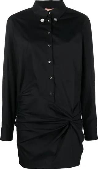 Gathered-Detail Mini Shirt Dress