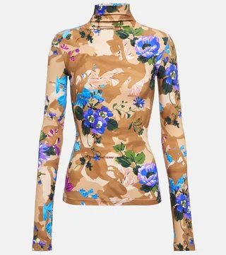 Floral jersey turtleneck top