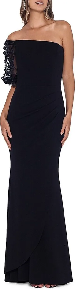 Mesh Flower One Shoulder Trumpet Gown