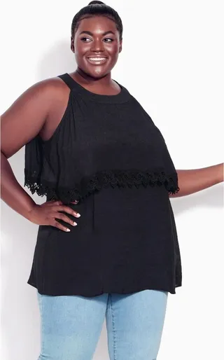 AVENUE| Women's Plus Size Hallie Halter Cold Shoulder Top - black - 30W
