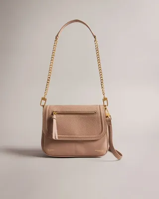 Pebble Leather Shoulder Bag in Taupe