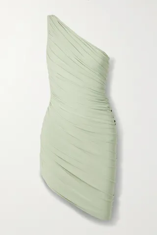Norma Kamali - Pickleball Diana One-shoulder Ruched Stretch-jersey Mini Dress - Green