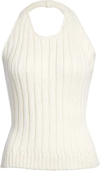 Halter Neck Tie Back Rib Sweater Tank