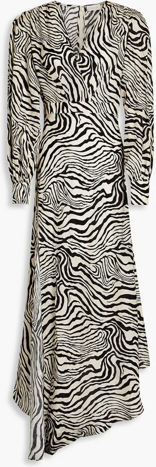 Estelle asymmetric zebra-print satin-crepe maxi dress