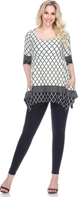 Women's Moroccan Print Aicha Tunic with Pockets White Small - White Mark