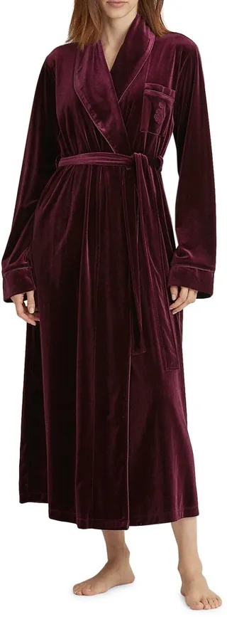Shawl Collar Long Velvet Robe