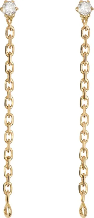18K Gold Diamond Linear Chain Drop Earrings - 0.06ct.
