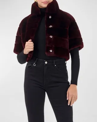 Horizontal Lamb Shearling Crop Bolero Jacket