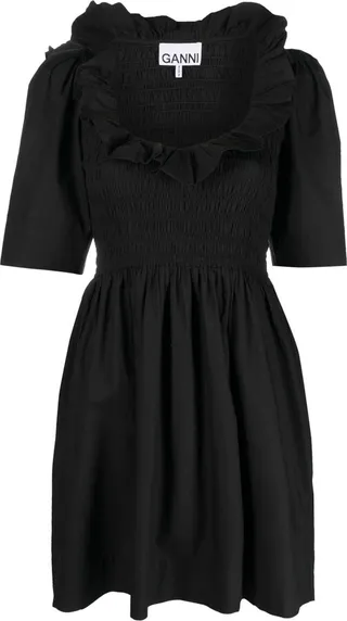 Black Smocked Organic Cotton Mini Dress