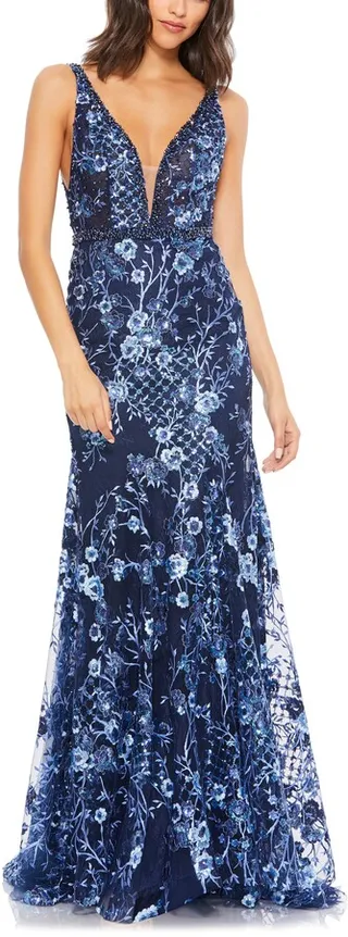 Floral Sequin & Embroidered Tulle Trumpet Gown