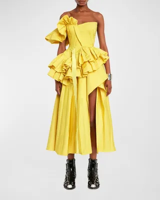 Deconstructed Peplum Bustier Midi Dress