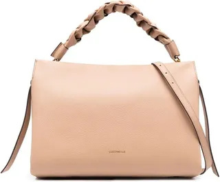 Braided-Handle Leather Shoulder Bag