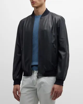 Men's Midnight Leather Bomber Jacket