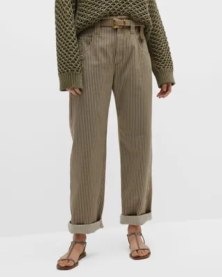 Pinstripe Straight-Leg Carpenter Jeans With Monili-Tab