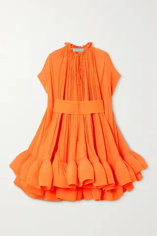 Lanvin - Cape-effect Belted Charmeuse Mini Dress - Orange