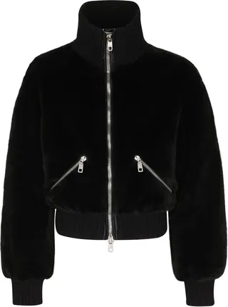 Faux-Fur High-Neck Bomber Jacket