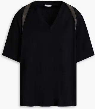 Bead-embellished cotton-jersey T-shirt