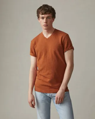Premium Slub V-Neck Tee - Burnt Clay