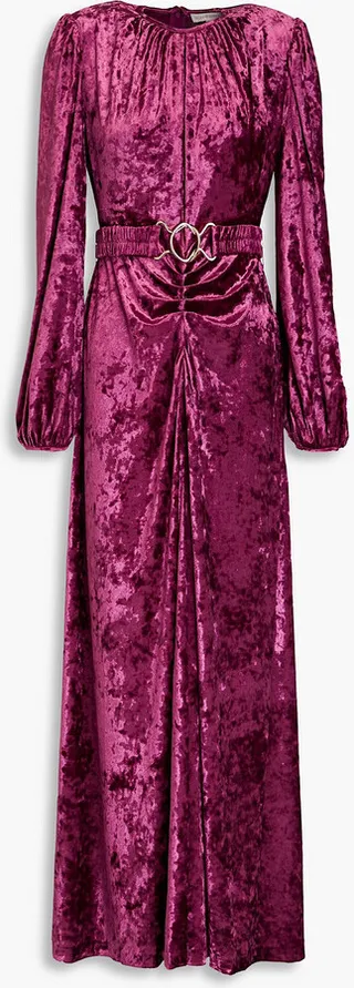 Korin belted crushed-velvet maxi dress
