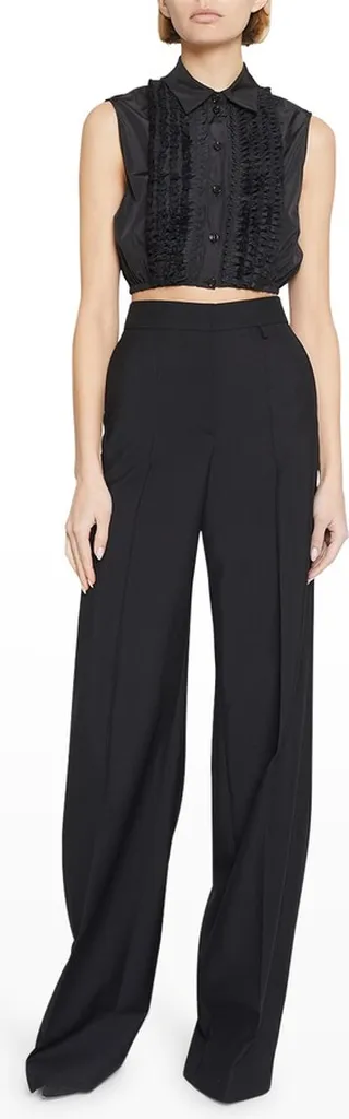 Ruffled Button-Front Crop Blouse