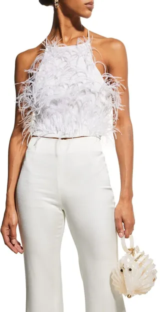 Joey Ostrich Feather Halter Top