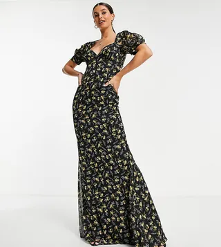 ASOS DESIGN Tall bias maxi dress in black ditsy print