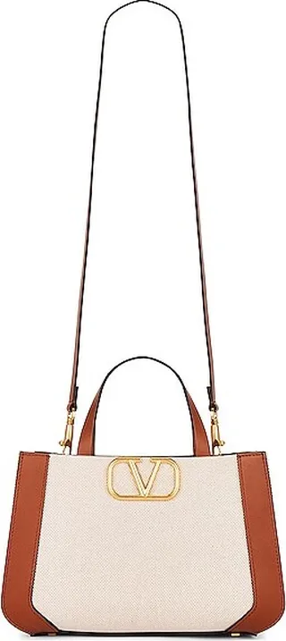 Valentino Garavani Small V Logo Signature Tote in Beige