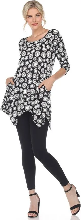 White Mark Women's Printed Geometric Circle Tunic Top - Black