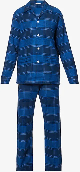 Mens Blue Kelburn Checked Cotton Pyjama set