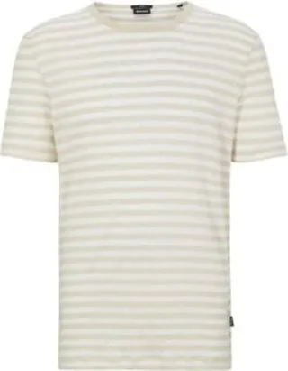 Horizontal-striped T-shirt in pure linen